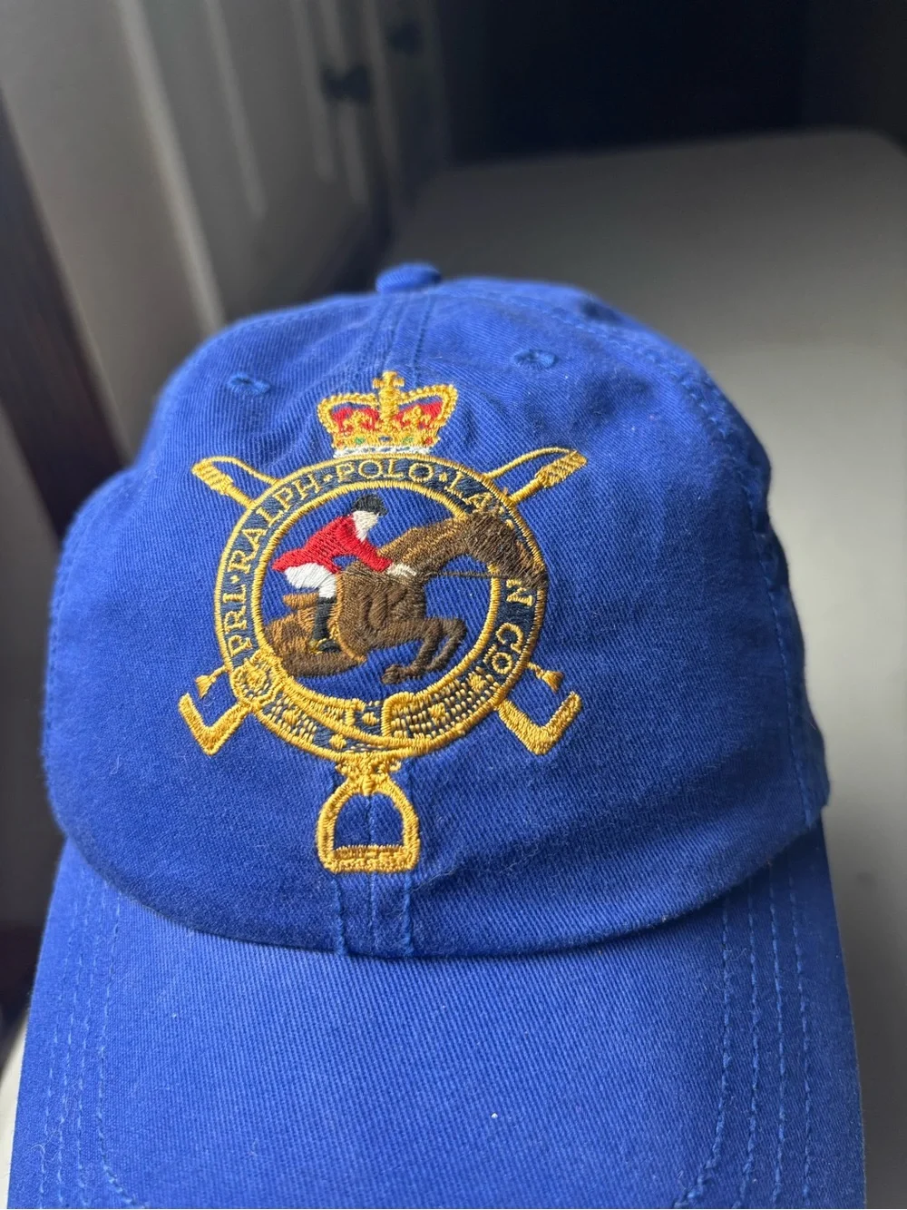 VTG Polo Ralph Lauren PRL Club Royal Blue Equestrian Crest Denim Cap Hat